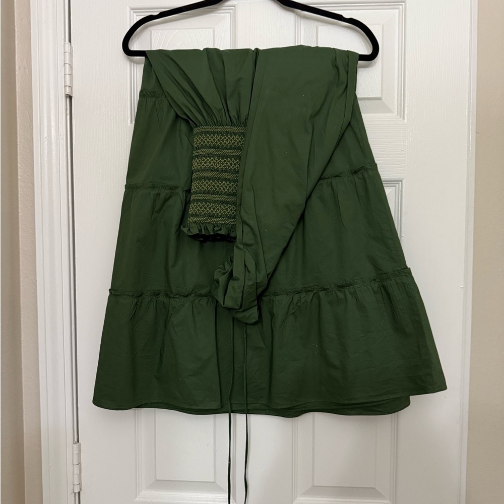 Hill House Olive Green Long Sleeve Smocked Midi Dress - Picture 2 of 3